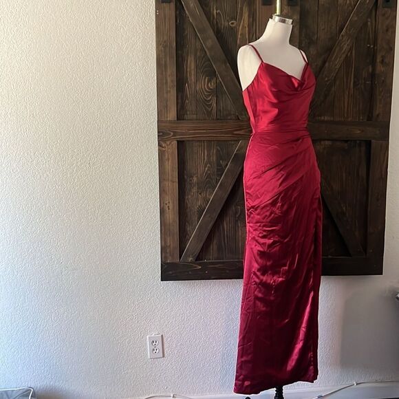 New Wedding dress Satin COWL NECK RED GOWN FRONT Split back lace up gown - Picture 5 of 13